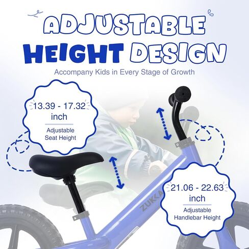 MEGHNA Toddler Balance Bike Kids Toy Aged 2-5 Years Old with Safety Footrest Adjustable Height Seat and Handlebar Strider Bike 8 inch Wheel for Over 18 Months Baby Toddler Kids, Easy to Assembly in Saudi Arabia