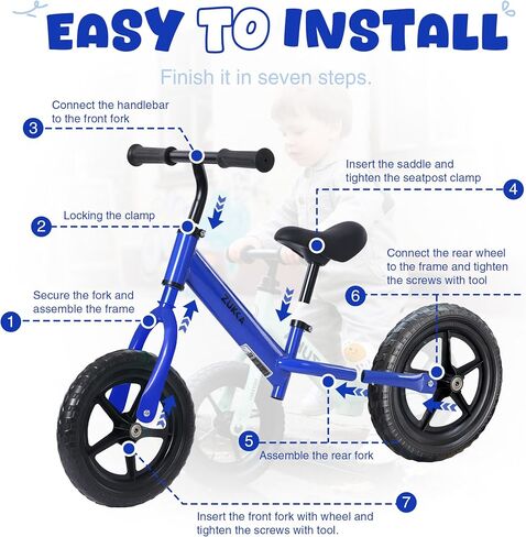 MEGHNA Toddler Balance Bike Kids Toy Aged 2-5 Years Old with Safety Footrest Adjustable Height Seat and Handlebar Strider Bike 8 inch Wheel for Over 18 Months Baby Toddler Kids, Easy to Assembly in Saudi Arabia