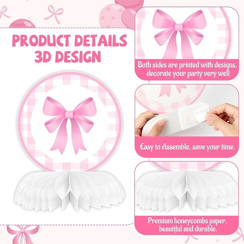 Purple Bow Baby Party Party Honeycomb Menced ، إنها فتاة زخرفة طاولة استحمام الطفل Coquett in Kuwait