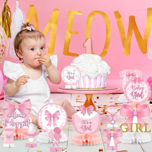 Purple Bow Baby Party Party Honeycomb Menced ، إنها فتاة زخرفة طاولة استحمام الطفل Coquett in Kuwait