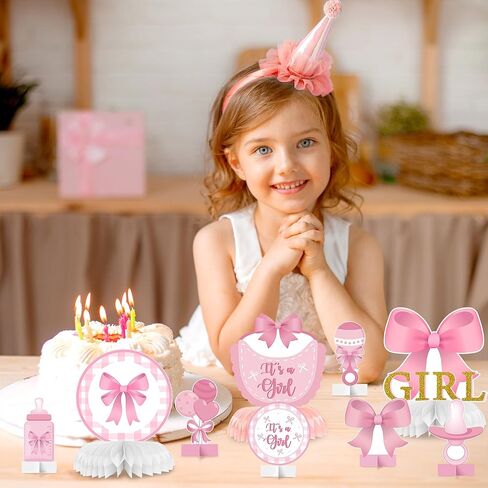 Purple Bow Baby Party Party Honeycomb Menced ، إنها فتاة زخرفة طاولة استحمام الطفل Coquett in Kuwait
