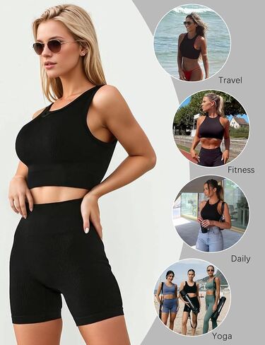 COZYPOIN 3 Pcs Womens Tank Tops Crop Slim Fitted Racerback Sports Tanks Casual Basic Seamless Ribbed Sexy Yoga Gym Shirts in Saudi Arabia