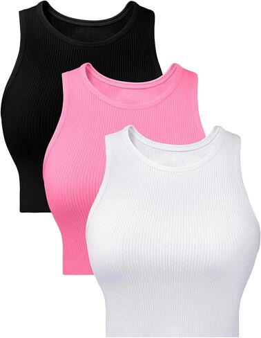 COZYPOIN 3 Pcs Womens Tank Tops Crop Slim Fitted Racerback Sports Tanks Casual Basic Seamless Ribbed Sexy Yoga Gym Shirts in Saudi Arabia