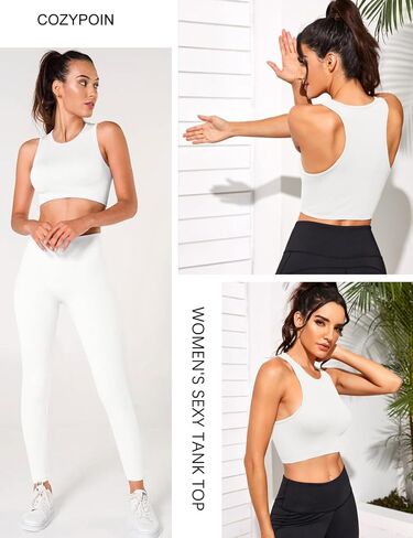 COZYPOIN 3 Pcs Womens Tank Tops Crop Slim Fitted Racerback Sports Tanks Casual Basic Seamless Ribbed Sexy Yoga Gym Shirts in Saudi Arabia