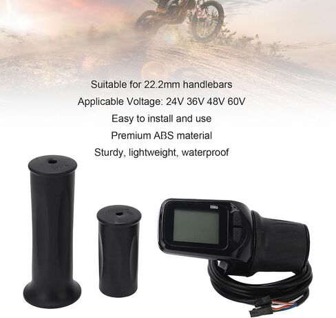 Electric Bike Half Throttle Grip, S886 Electric Bike Throttle Handle with LCD Display Panel Headlight Interface 5P + 2P Ordinary Cable for 24V 36V 48V 60V in Saudi Arabia