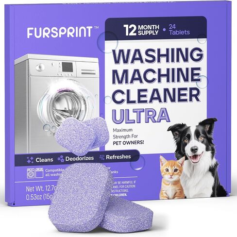 Washing Machine Cleaner Tablets - 24 Pack for a 12 Month Supply. Formulated for Pet Owners. Compatible with HE, Top & Front Load. Easily Removes Residue, Grime, and Odors. Septic Safe. in Saudi Arabia