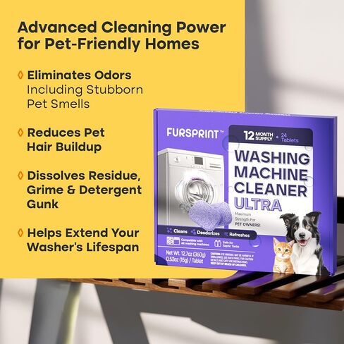 Washing Machine Cleaner Tablets - 24 Pack for a 12 Month Supply. Formulated for Pet Owners. Compatible with HE, Top & Front Load. Easily Removes Residue, Grime, and Odors. Septic Safe. in Saudi Arabia
