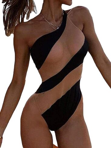 نساء شبكة واحدة من ملابس السباحة صلبة بلون أكمام بكمي in Kuwait