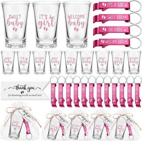 Pickmesh 96 Pcs Baby Shower Party Favors for 24 Guest, Boy or Girl Shot Glasses Gifts, Bottle Openers, Thank You Tags, Organza Bags Baby Shower Prizes for Guest Return Gifts Gender Reveal Party(Blue) in Saudi Arabia