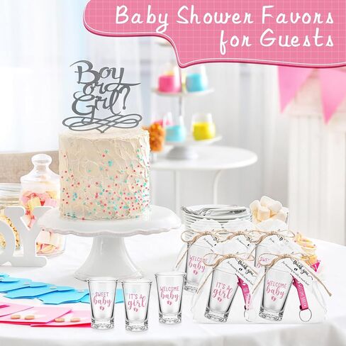 Pickmesh 96 Pcs Baby Shower Party Favors for 24 Guest, Boy or Girl Shot Glasses Gifts, Bottle Openers, Thank You Tags, Organza Bags Baby Shower Prizes for Guest Return Gifts Gender Reveal Party(Blue) in Saudi Arabia