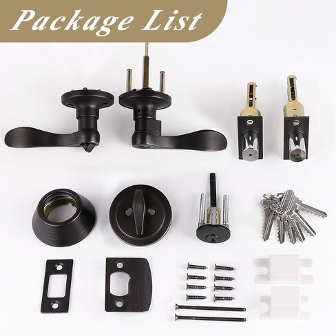 6 Sets-Front Door Entry Lever and Single Cylinder Deadbolts Combination Set, Keyed Alike Interior and Exterior Hardware, Oil Rubbed Bronze Door Handlesets, Combo Pack, Drop/Wave Shape Lockset Leverset in Saudi Arabia