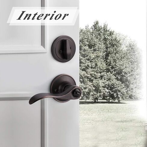 6 Sets-Front Door Entry Lever and Single Cylinder Deadbolts Combination Set, Keyed Alike Interior and Exterior Hardware, Oil Rubbed Bronze Door Handlesets, Combo Pack, Drop/Wave Shape Lockset Leverset in Saudi Arabia