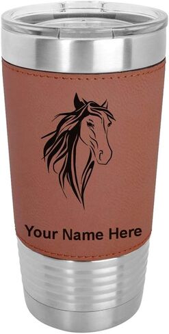 LASERGRAM 20oz فراغ معزول القدح ، Horse Head 3 ، شملت نقش مخصصة (جلد فو ، أسود) in Kuwait