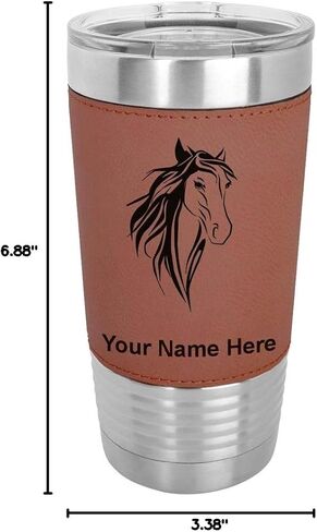 LASERGRAM 20oz فراغ معزول القدح ، Horse Head 3 ، شملت نقش مخصصة (جلد فو ، أسود) in Kuwait