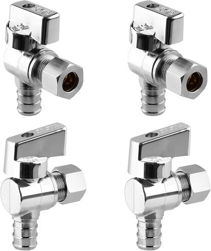 1/4 انعطاف صمام إيقاف زاوية ، 1/2 "Crimp PEX F1807 × 3/8" ضغط OD للمراحيض والبنوب (حزمة 10) in Kuwait