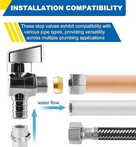 1/4 انعطاف صمام إيقاف زاوية ، 1/2 "Crimp PEX F1807 × 3/8" ضغط OD للمراحيض والبنوب (حزمة 10) in Kuwait