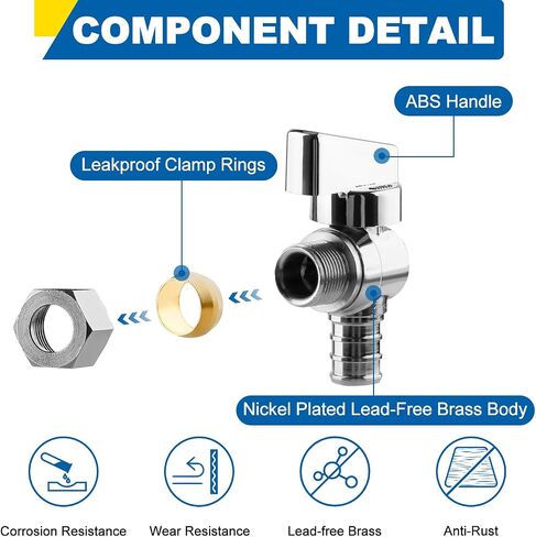 1/4 انعطاف صمام إيقاف زاوية ، 1/2 "Crimp PEX F1807 × 3/8" ضغط OD للمراحيض والبنوب (حزمة 10) in Kuwait