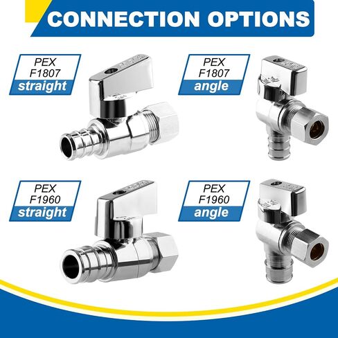 1/4 انعطاف صمام إيقاف زاوية ، 1/2 "Crimp PEX F1807 × 3/8" ضغط OD للمراحيض والبنوب (حزمة 10) in Kuwait