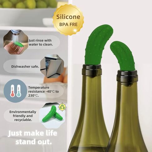 Funny Silicone Wine Stoppers, 2 Pcs Cute Green Wine Bottle Stoppers, Perfect Wine Accessories & Gifts for Pickle Lovers, 1.1 x 3.2 Inches in Saudi Arabia