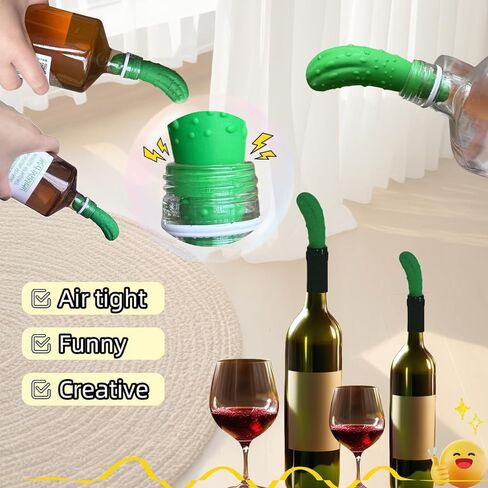 Funny Silicone Wine Stoppers, 2 Pcs Cute Green Wine Bottle Stoppers, Perfect Wine Accessories & Gifts for Pickle Lovers, 1.1 x 3.2 Inches in Saudi Arabia