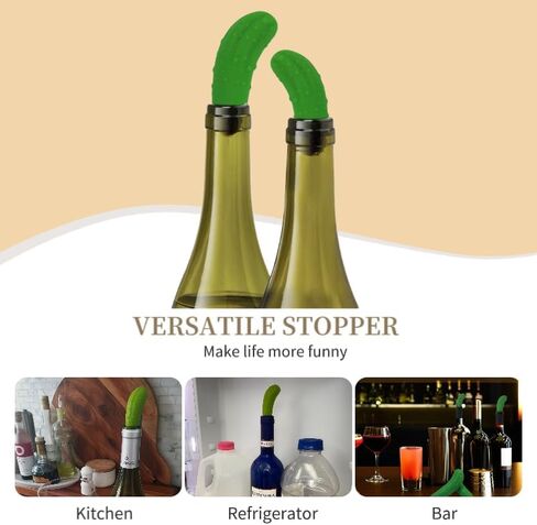 Funny Silicone Wine Stoppers, 2 Pcs Cute Green Wine Bottle Stoppers, Perfect Wine Accessories & Gifts for Pickle Lovers, 1.1 x 3.2 Inches in Saudi Arabia