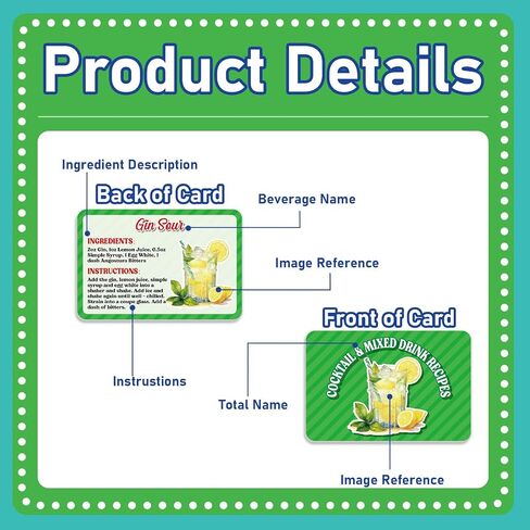 gisgfim 100Pcs Mixed Juice Recipes Flash Cards Bartender Recipe Cards Step by Step Drink Making Instructions Beverage Cookbook Comprehensive Mixology Concoction Guide for Home Bar Accessories in Saudi Arabia