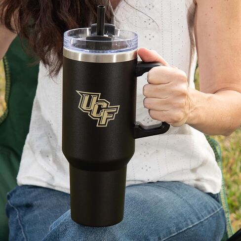Desert Cactus UCF University of Central Florida Knights كبير معزول من الفولاذ المقاوم للصدأ مقبض الغطاء القابل لإعادة الاستخدام مزدوج الكوب المسورة الساخنة بالليزر المحفور (40 أوقية أونصة تومل) in Saudi Arabia