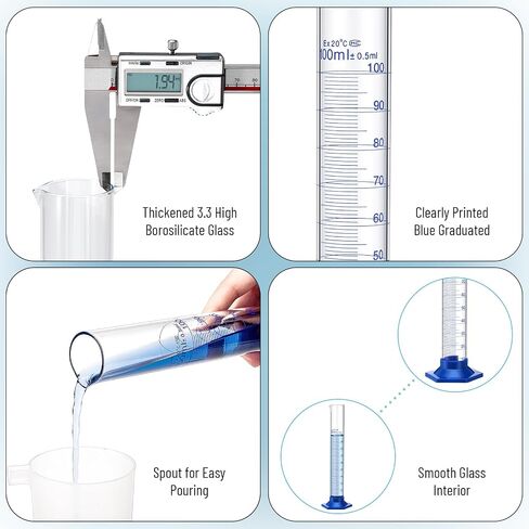 3 Pack 100 ml Graduated Cylinder, Clear Measuring Cylinder Set, Borosilicate 3.3 Glass with Plastic Base and Cylinder Brush, for Liquid Lab Shool in Kuwait