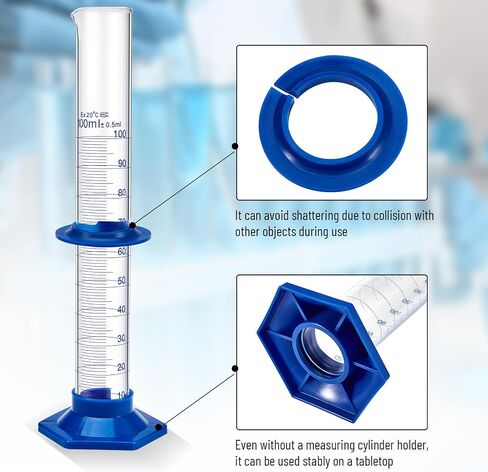 3 Pack 100 ml Graduated Cylinder, Clear Measuring Cylinder Set, Borosilicate 3.3 Glass with Plastic Base and Cylinder Brush, for Liquid Lab Shool in Kuwait