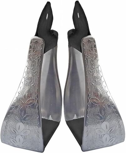 Aluminum Engraved 4.75" Adult Western Horse Bell Stirrups with Original Leather in Kuwait