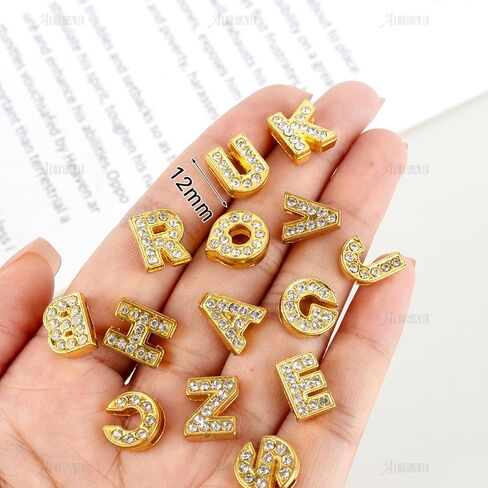 AUEAR 52 Pack Silver A-Z 8mm Full Rhinestone Slide Charms Crystal Alphabet Letter Charm Alloy for Bracelets Necklace Wristbands DIY Jewelry Making in Kuwait
