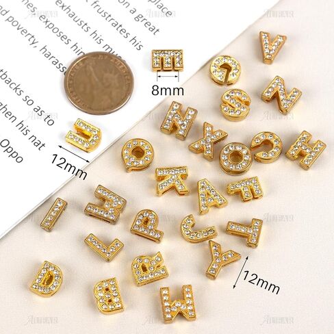 AUEAR 52 Pack Silver A-Z 8mm Full Rhinestone Slide Charms Crystal Alphabet Letter Charm Alloy for Bracelets Necklace Wristbands DIY Jewelry Making in Kuwait
