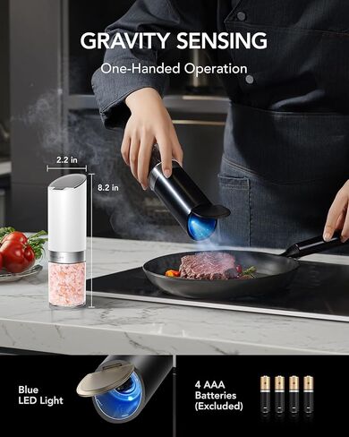 FORLIM Salt and pepper grinder set with integrated dust cover, gravity-operated USB rechargeable pepper mill, adjustable coarseness, portable and suitable for travel and outdoor BBQ (White & Black) in Saudi Arabia