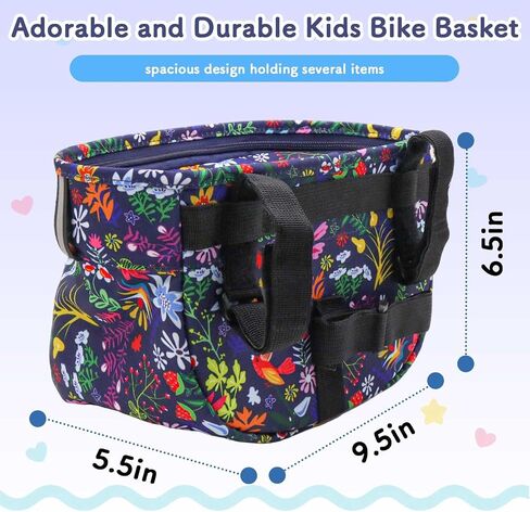 Kids Bike Basket,Bicycle Basket Front, Cute Front Frame Handlebar Bag with Reflective Straps Two Zipper Lip Fit Toddlers Bike Scooter,Waterproof Oxford Cloth Bike Basket for Boys, Girls in Saudi Arabia