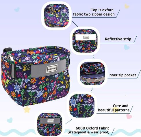 Kids Bike Basket,Bicycle Basket Front, Cute Front Frame Handlebar Bag with Reflective Straps Two Zipper Lip Fit Toddlers Bike Scooter,Waterproof Oxford Cloth Bike Basket for Boys, Girls in Saudi Arabia