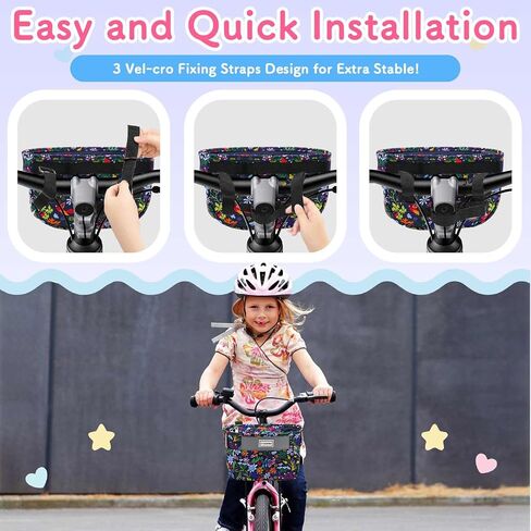 Kids Bike Basket,Bicycle Basket Front, Cute Front Frame Handlebar Bag with Reflective Straps Two Zipper Lip Fit Toddlers Bike Scooter,Waterproof Oxford Cloth Bike Basket for Boys, Girls in Saudi Arabia