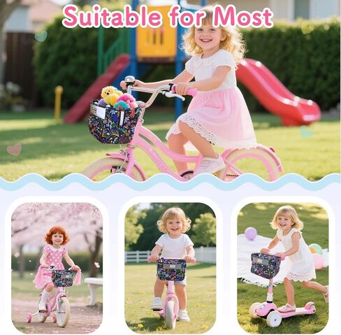 Kids Bike Basket,Bicycle Basket Front, Cute Front Frame Handlebar Bag with Reflective Straps Two Zipper Lip Fit Toddlers Bike Scooter,Waterproof Oxford Cloth Bike Basket for Boys, Girls in Saudi Arabia