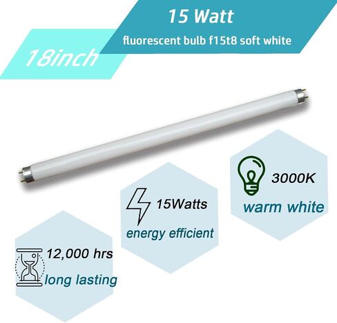 F15T8/WW Fluorescent Bulb 15Watt Soft White F15W-T8-KB Replacement Light Tube,3000K Warm White T8 Linear Lamp for Kitchen and Bath in Saudi Arabia