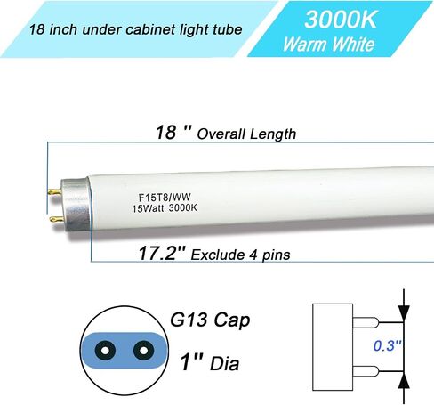 F15T8/WW Fluorescent Bulb 15Watt Soft White F15W-T8-KB Replacement Light Tube,3000K Warm White T8 Linear Lamp for Kitchen and Bath in Saudi Arabia