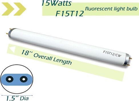 2pack F15T12-CW Cool White 15Watt Fluorescent Light Bulb,18inch 4100K Straight Linear Preheat Lamp,T12 Tube 1.5'' Dia Replacement for Kitchen and Bath in Saudi Arabia