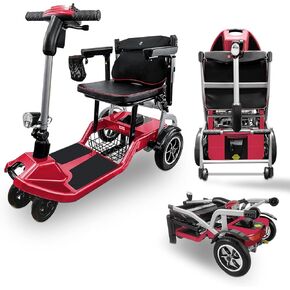 R3b-Mobility Scooters for Seniors Adults Ultra Lightweight Electric Powered Folding 4 Wheel Mobility Scooter with Headlight Cup Holder, Compact & Convenient for Travel Airline Approved, Red in Saudi Arabia