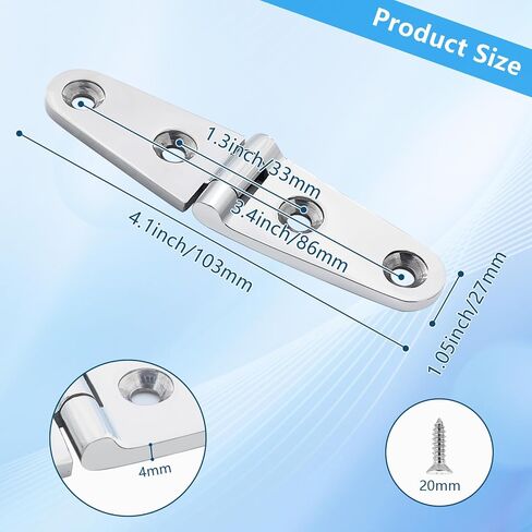 316 Stainless Steel Boat Hatch Hinges,4inchx 1inch (103 X 27 mm) Polished Marine Hinge,Marine Boat Hatch Heavy Duty Hinges with Screws,for Boats, Yachts, Doors, Deck,Windows, Cabinets (4 Pack) in Kuwait