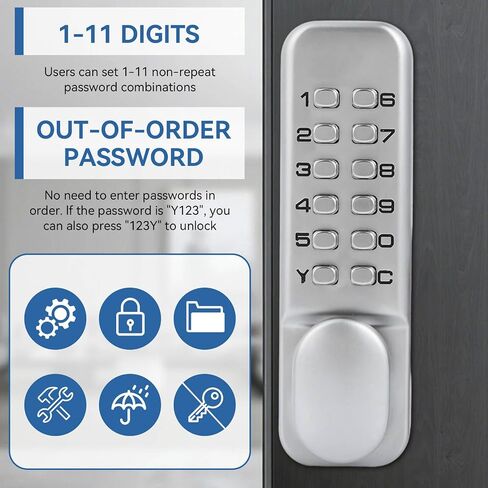 Mechanical Combination Door Lock, 1‑11 Digits Mechanical Keyless Door Lock, Digital Mechanicals Password Doors Locks with Pushbutton Keypad for Kitchen Office 0.4-2.36 Inch Thickness Sliding Door in Saudi Arabia