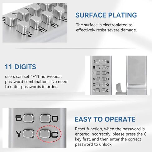 Mechanical Combination Door Lock, 1‑11 Digits Mechanical Keyless Door Lock, Digital Mechanicals Password Doors Locks with Pushbutton Keypad for Kitchen Office 0.4-2.36 Inch Thickness Sliding Door in Saudi Arabia