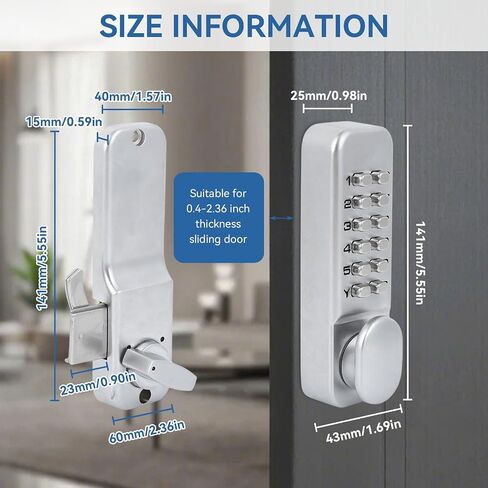 Mechanical Combination Door Lock, 1‑11 Digits Mechanical Keyless Door Lock, Digital Mechanicals Password Doors Locks with Pushbutton Keypad for Kitchen Office 0.4-2.36 Inch Thickness Sliding Door in Saudi Arabia