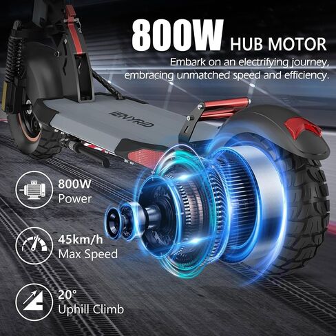 Electric Scooter Adults, 800W Motor & 28 MPH Portable Folding Commuting Eletric Scooter, Up to 22 Miles Range, 10" Off Road Tires e Scooter, Dual Brake & Dual Suspension Scooter for Adult E-Scooter in Saudi Arabia