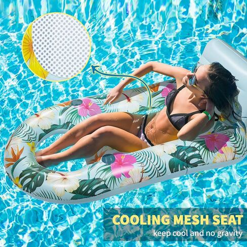 Inflatable Pool Floats Adult - Pool Floaties Pool Lounger Raft for Adults Heavy Duty | Water Pool Float with Cup Holder Backrest | Swimming Pool Floaty Lounge Rafts for Adults Beach Pool Party in Saudi Arabia