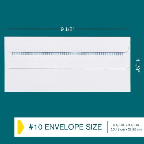 #10 Security Envelopes Self Seal 500 Pack - Windowless mailing Envelopes with Flip and Stick Closure, 4 1/8 x 9 1/2 Inches, 24 lb Heavy Duty Paper, White in Saudi Arabia
