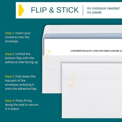 #10 Security Envelopes Self Seal 500 Pack - Windowless mailing Envelopes with Flip and Stick Closure, 4 1/8 x 9 1/2 Inches, 24 lb Heavy Duty Paper, White in Saudi Arabia