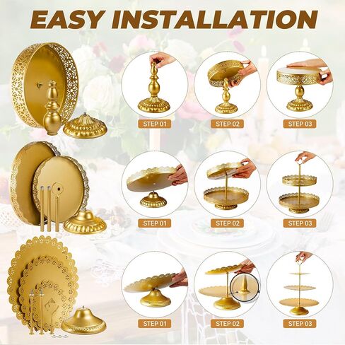 Gold Cake Stand Metal Dessert Table Display Set Tiered Cupcake Holder Fruit Candy Donut Plate Serving Tower Tray Platter (Gold) in Saudi Arabia